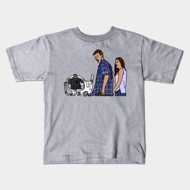 Distracted Boyfriend Meme SciFi Space Dog Kids T-Shirt by ellenhenryart